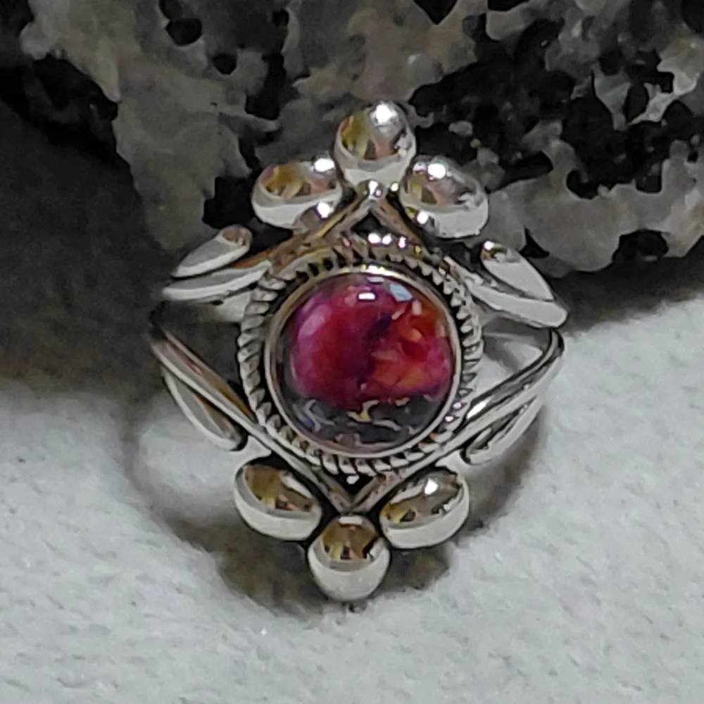 Pink Dahlia Turquoise Vintage Style Sterling Silver Ring Size 9.5